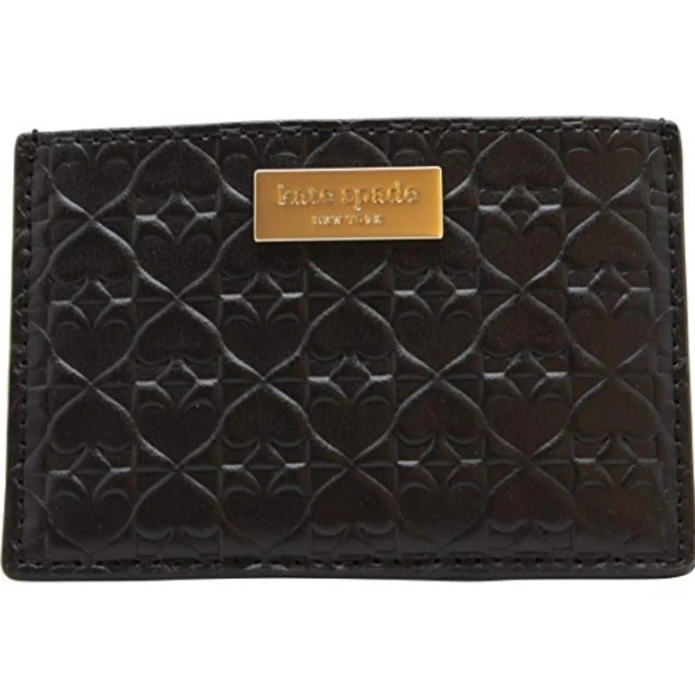 💕KATE SPADE💕 Penn Place Embossed Graham Card Holder Wallet Black Spade NWT
